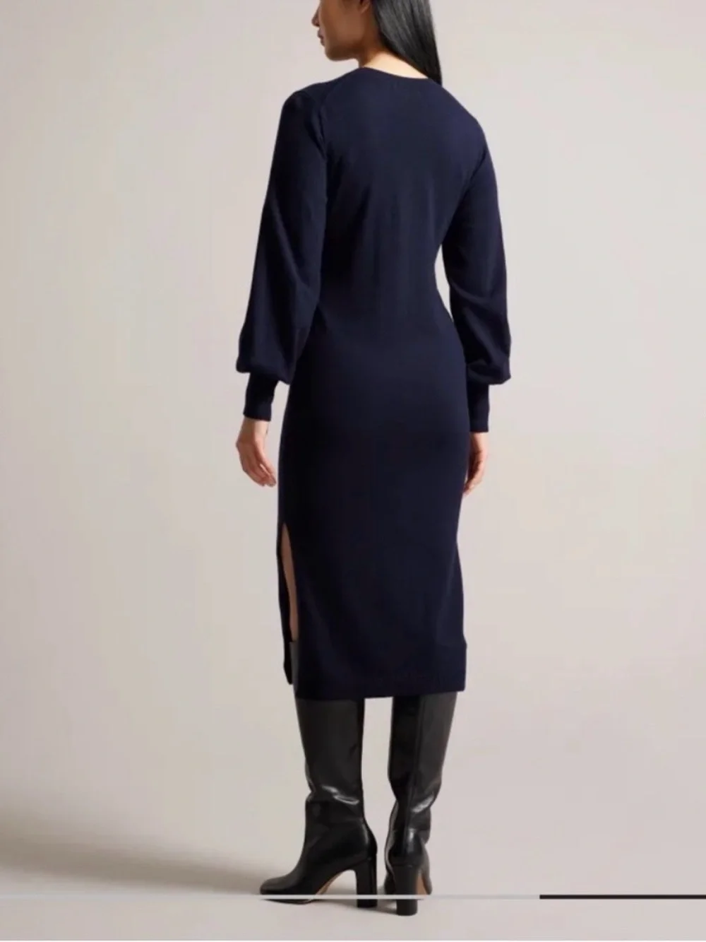 Ted Baker Essya Tie Front Knit Midi Dress Navy